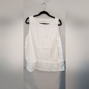 J Jill Size Large White Sleeveless Seersucker Layered Cotton Blouse